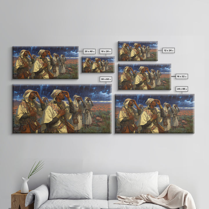 Berber Storm Watchers Canvas Print, African Warrior Art, Desert Lightning Scene, Tribal Wall Decor For Living Room And Office