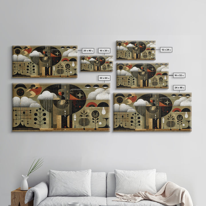 Abstract African Rain Birds Wall Art, Mid Century Tribal Patterns, Modern Afrocentric Decor Canvas Print Gift For Living Room