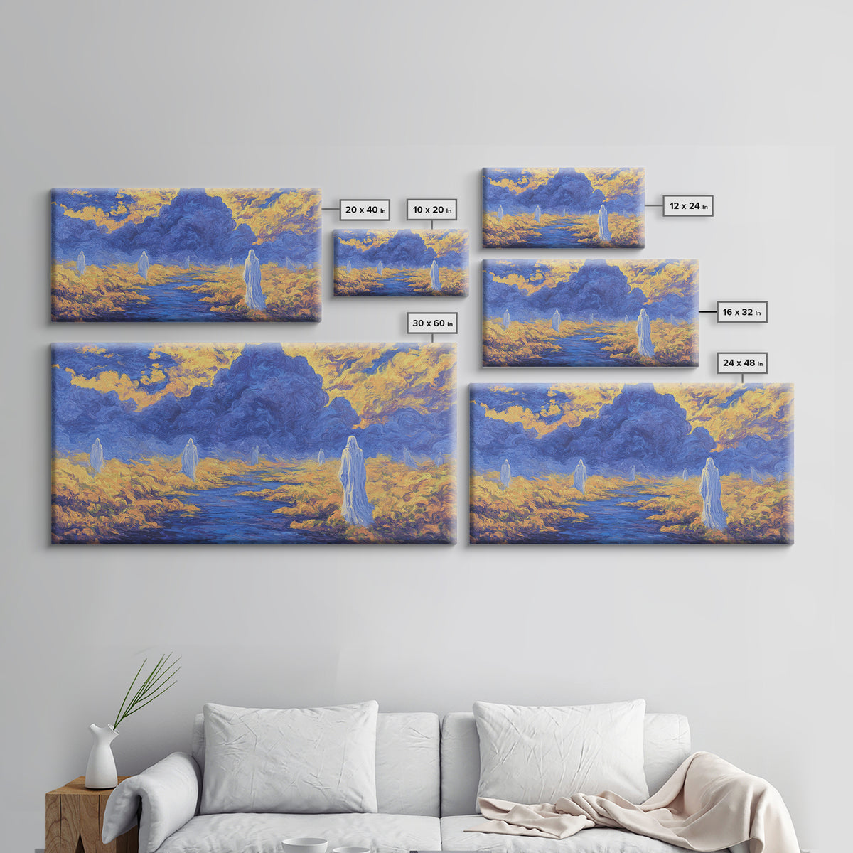 Blue Gold African Spirit Landscape Canvas Print, Mystical Savannah Wall Art, Dreamy Cultural Decor For Living Room And Office