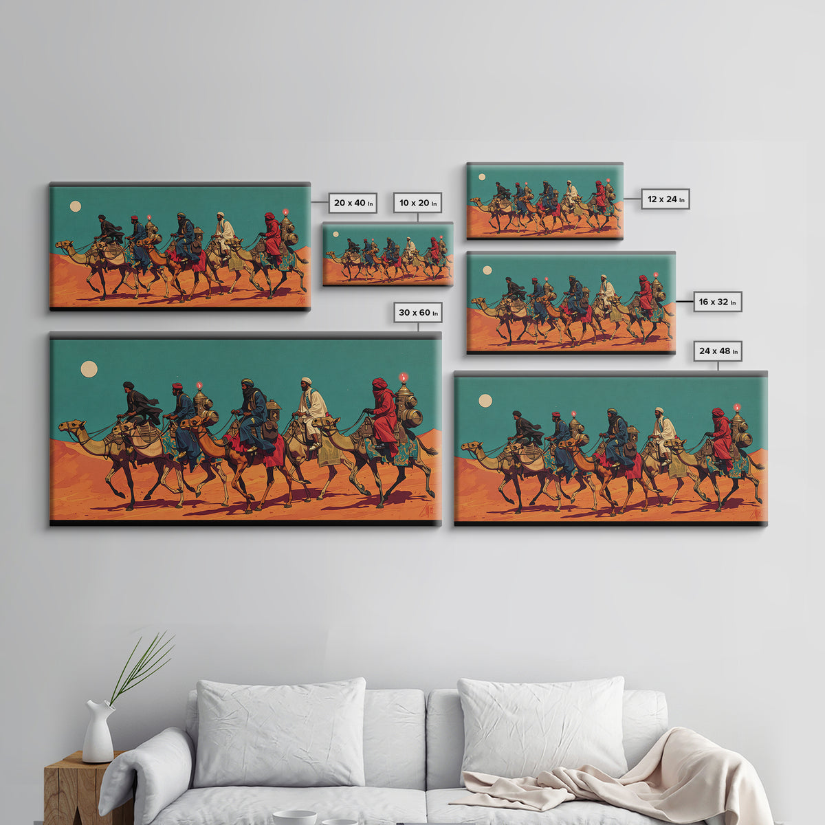 Camel Caravan Desert Travelers Wall Art, African Safari Art Print, Moroccan Travel Decor, Boho Southwestern Canvas Gift For Home