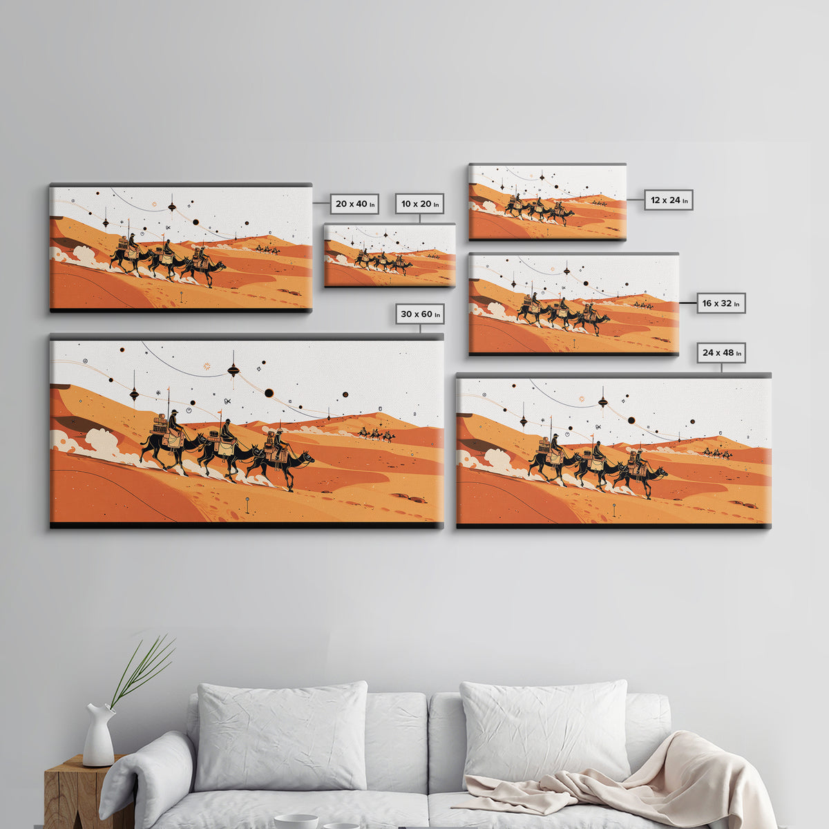 Orange Sahara Camel Caravan Wall Art, African Safari Art, Boho Desert Landscape, Modern African Decor, Travel Poster Gift
