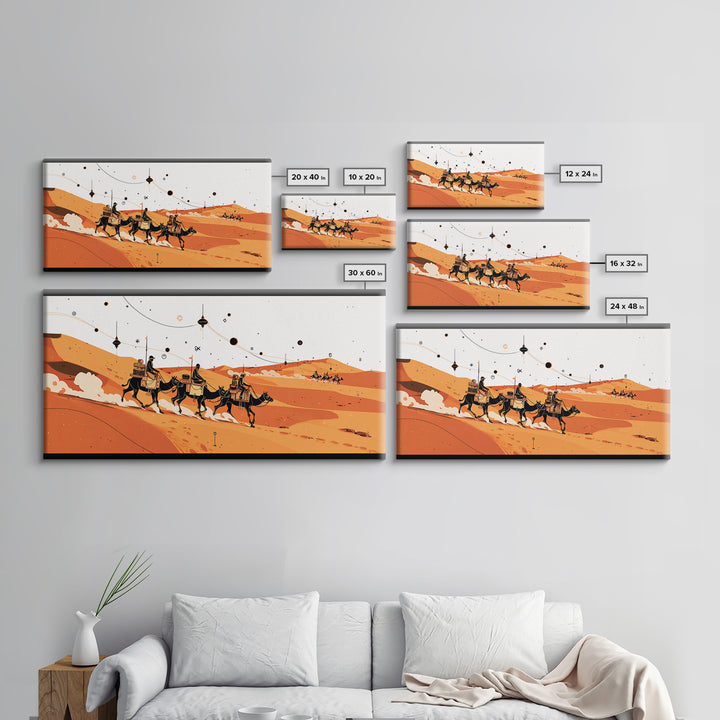 Orange Sahara Camel Caravan Wall Art, African Safari Art, Boho Desert Landscape, Modern African Decor, Travel Poster Gift