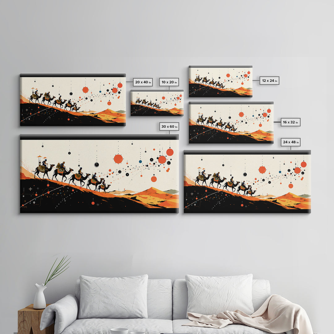 Abstract Camel Caravan Wall Art, Orange Desert Dunes, African Safari Art, Boho Wall Decor, Modern African Art Print Gift