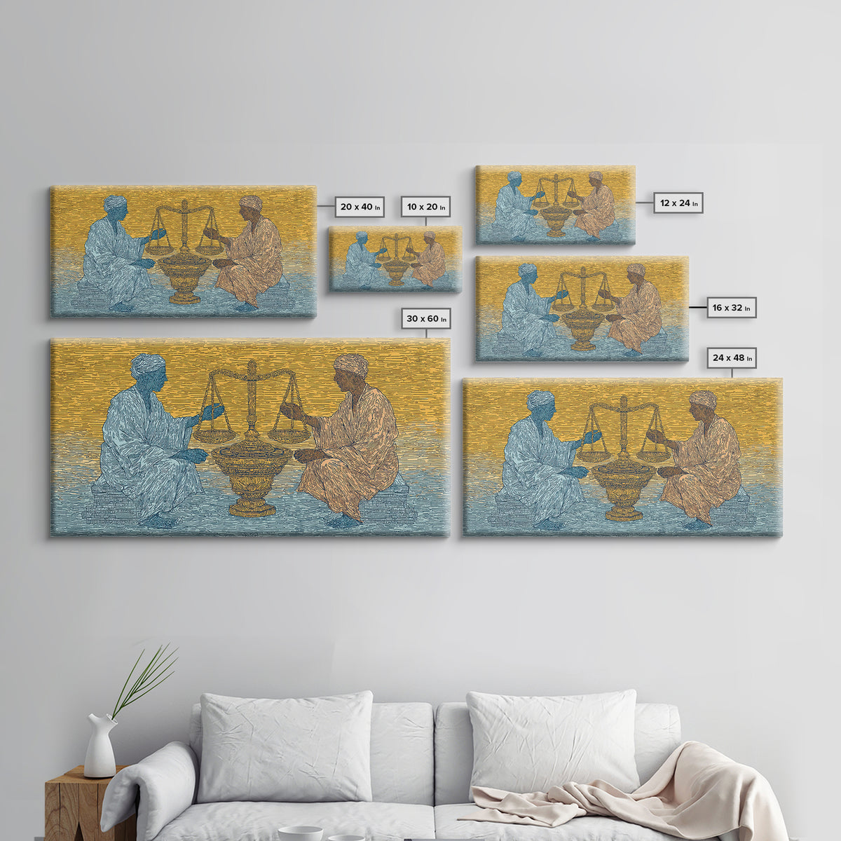 African Elders With Scales Of Justice Canvas Print, Cultural Wall Art, Legal Office Decor, Tribal Wisdom Art Gift For Him