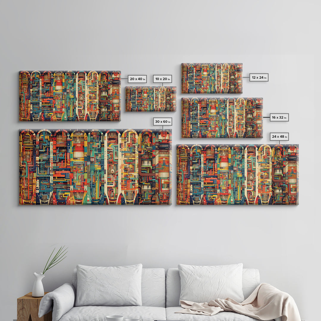 Vibrant Archway Circuit Maze Canvas Print, Colorful African Art Abstract, Afrofuturism Wall Art, Bold Living Room Decor Gift