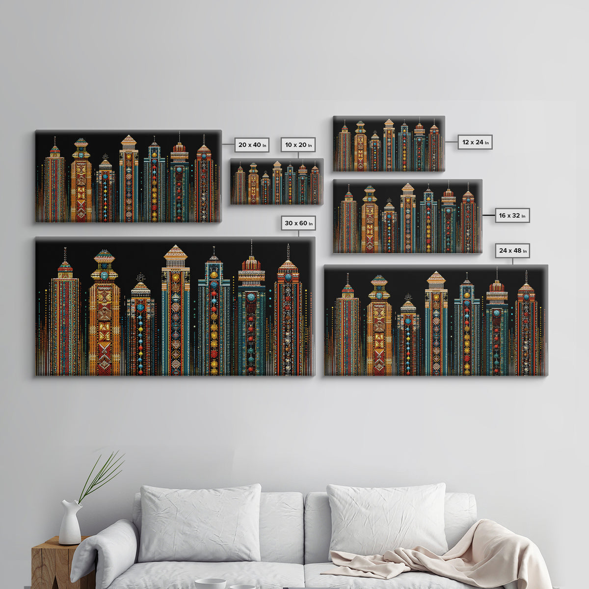 Ornate African Futurist Towers Framed Canvas Print, Tribal Pattern Wall Art, Black Culture Art, Elegant Home Decor, Unique Gift