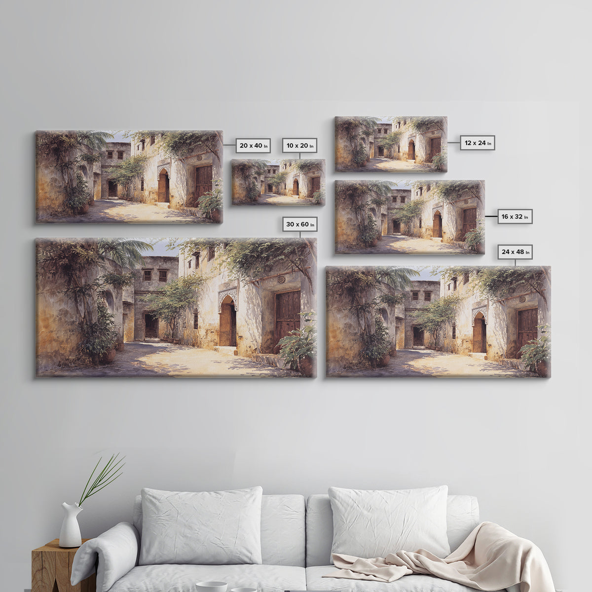Shaded Tropical African Courtyard Wall Art, Old Stone Doorway Painting, African Home Decor, Boho Wall Decor, Unique Gift