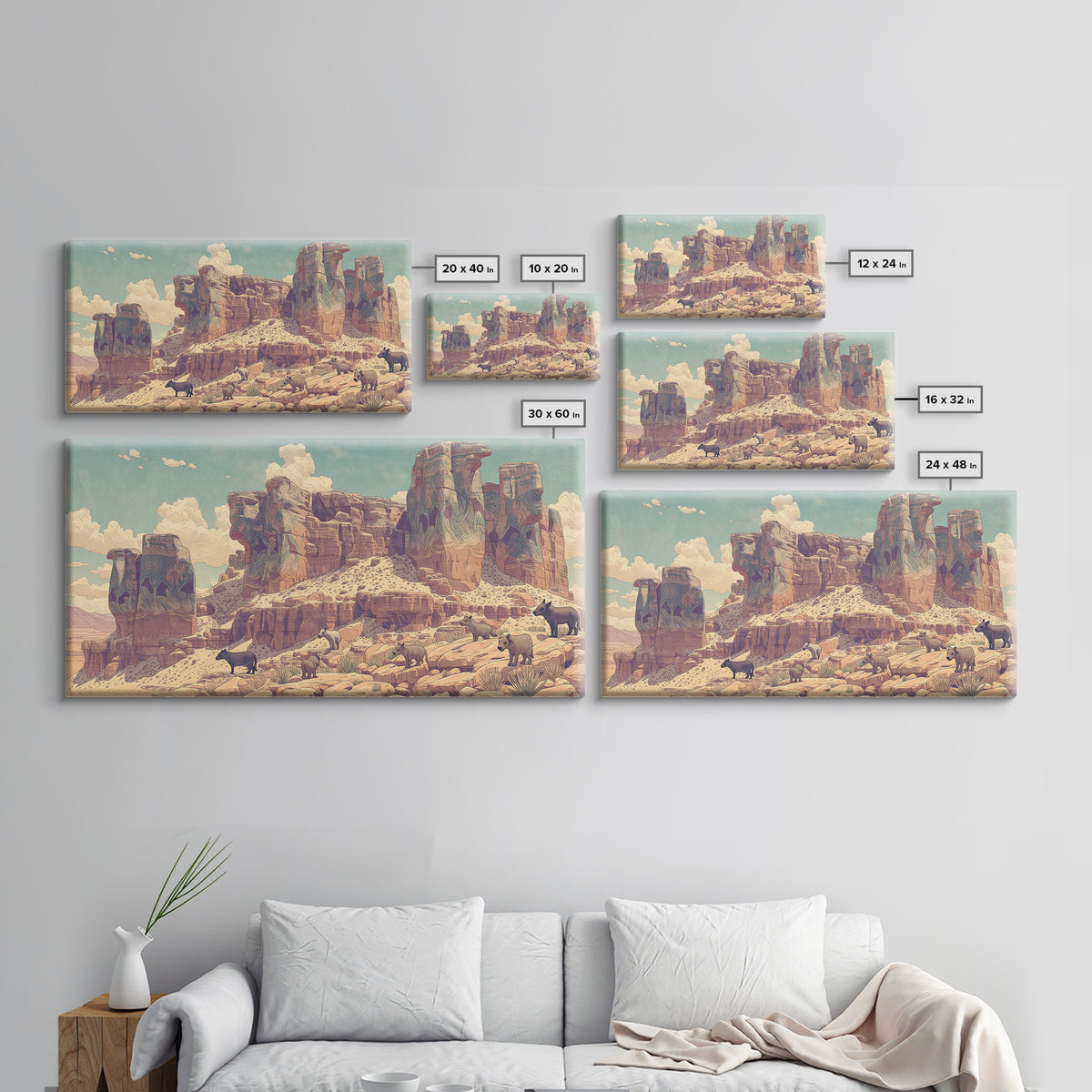Desert Elephant Canyon Canvas Print, African Safari Art, Serengeti Wall Art, Animal Landscape, Rustic Living Room Decor Gift