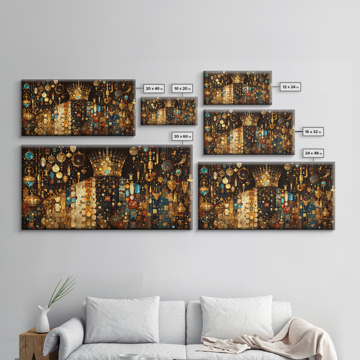 Jeweled African Queen In Gold And Turquoise Framed Canvas Print Black Goddess Art, Luxury Afrocentric Wall Decor Gift For Her