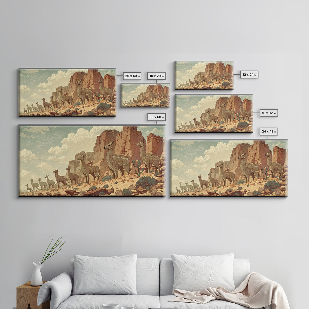 Majestic Giraffes Walking Through Desert Canyon Wall Art African Safari Art, Serengeti Landscape Decor For Living Room Gift