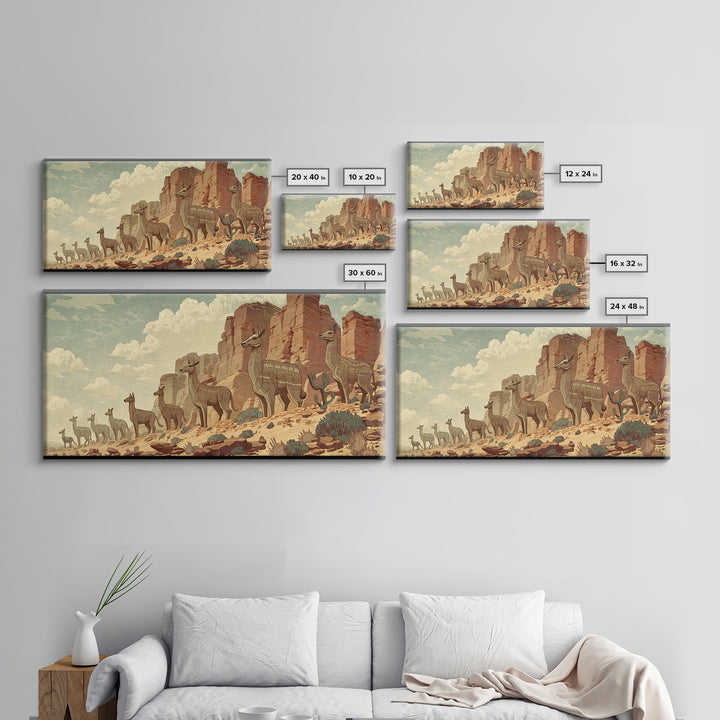 Majestic Giraffes Walking Through Desert Canyon Wall Art African Safari Art, Serengeti Landscape Decor For Living Room Gift