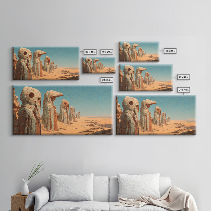 Colossal Desert Mask Monuments Under Blue Sky Wall Art African Mask Art, Ancient Tribal Decor, Mystical Landscape Print Gift