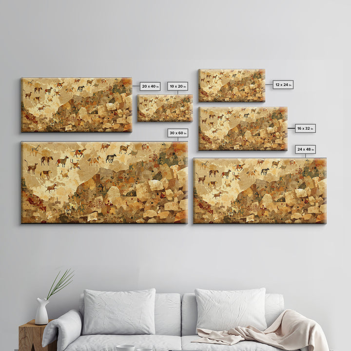 Ancient Herds Above Earthen Village Wall Art African Safari Art, Tribal Culture Landscape, Earth Tone Home Decor For Living Room