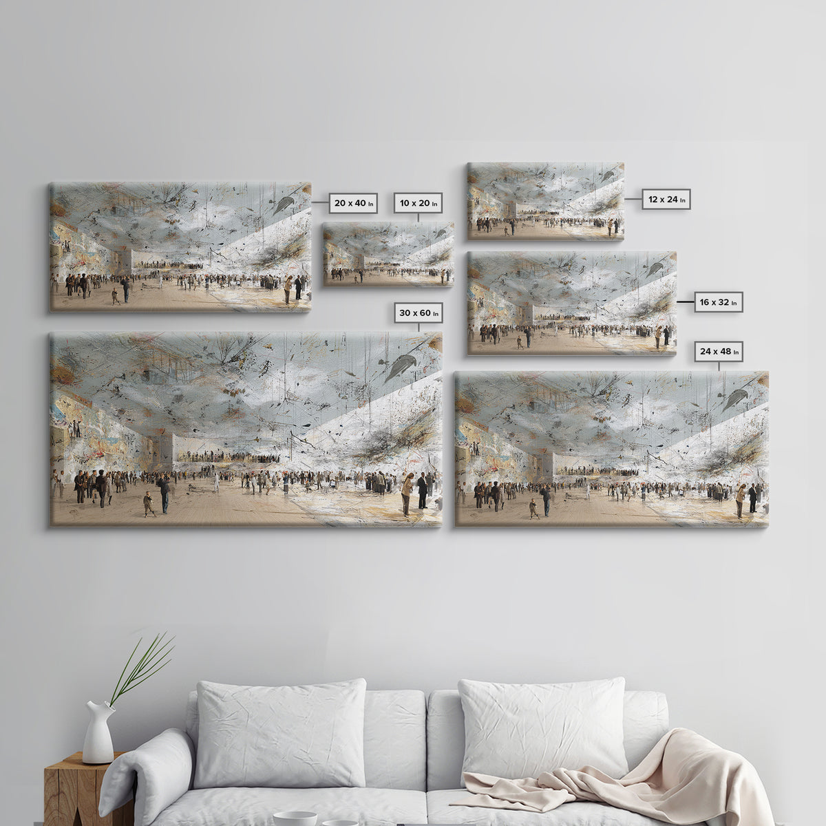 Vast White Museum Crowd And Light Beam Wall Art, Contemporary Abstract Art Print, Modern Office Decor, Large Gallery Canvas