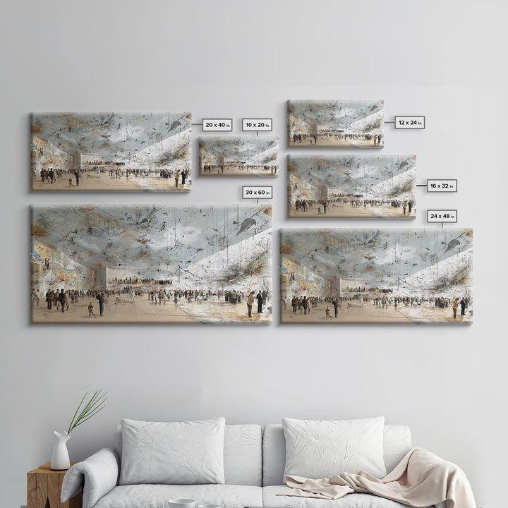 Vast White Museum Crowd And Light Beam Wall Art, Contemporary Abstract Art Print, Modern Office Decor, Large Gallery Canvas