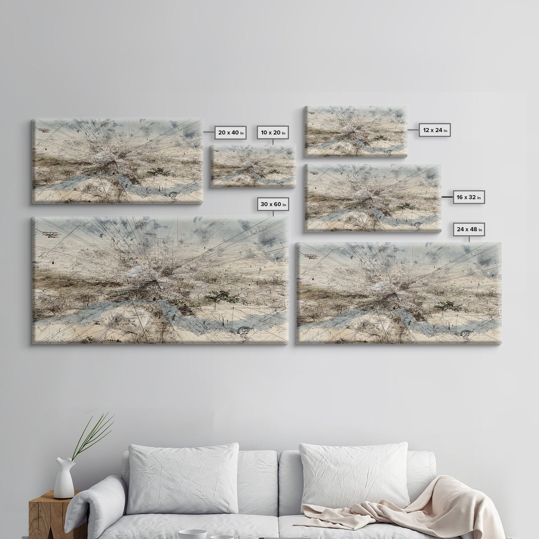 Abstract Desert Map Lines Over Sparse Landscape Wall Art, Modern Minimalist Art Print, Earth Tone Office Decor Canvas Gift