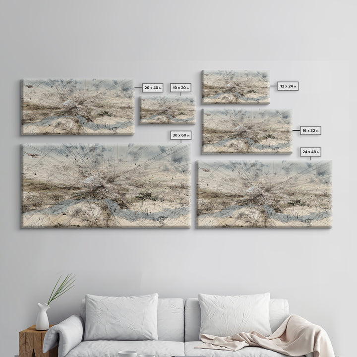 Abstract Desert Map Lines Over Sparse Landscape Wall Art, Modern Minimalist Art Print, Earth Tone Office Decor Canvas Gift