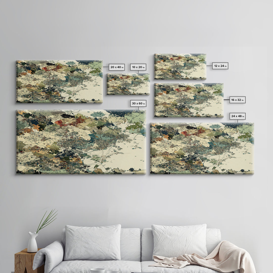 Earth Tone African Landscape Map Canvas Print, Abstract Travel Art, Beige Green Wall Decor, Cultural Office Home Decor Gift