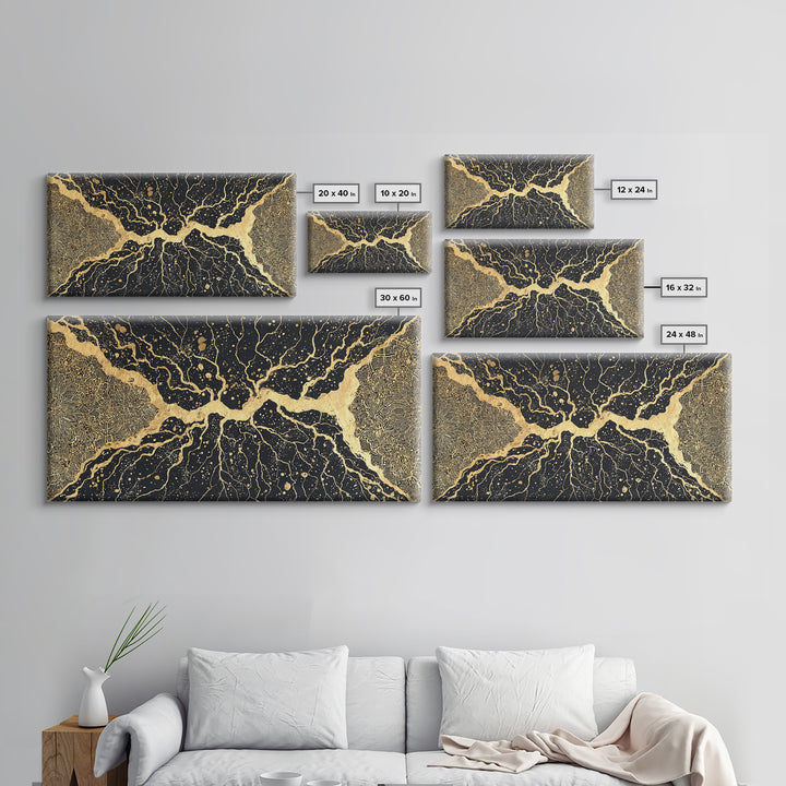 Black Gold Abstract Cracked Earth Wall Art, Luxury Canvas Print, Textured Modern Decor, Bold Statement Elegant Home Decor Gift