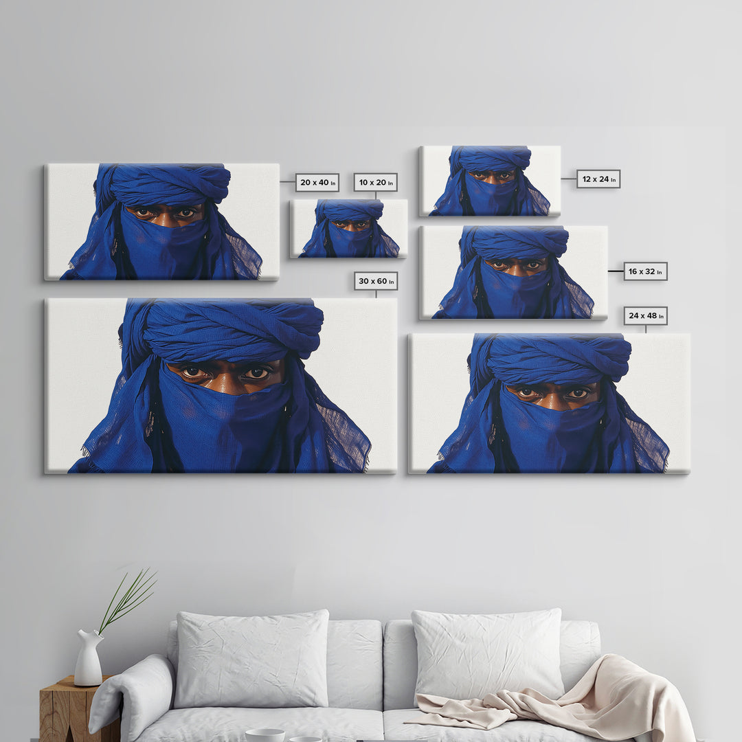 Blue Tuareg Man Eyes Canvas Print, African Portrait Wall Decor, Sahara Nomad Black Art For Modern Afrocentric Home Decoration
