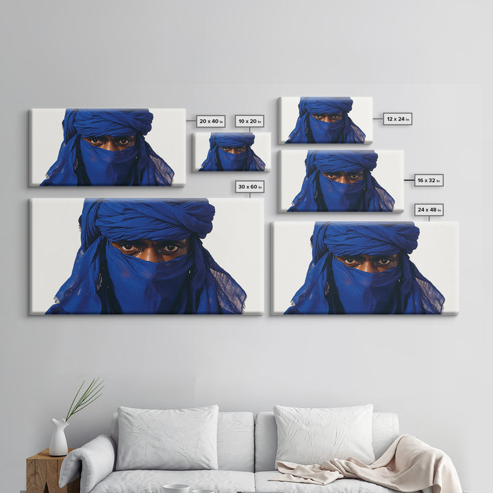 Blue Tuareg Man Eyes Canvas Print, African Portrait Wall Decor, Sahara Nomad Black Art For Modern Afrocentric Home Decoration