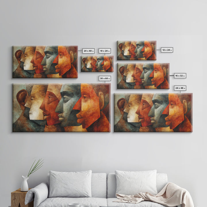 Earth Tone Cubist African Faces Wall Art, Abstract Ethnic Portrait Decor, Modern Black Culture Art For Living Room Gallery