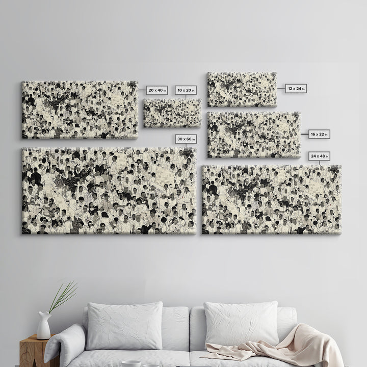 Monochrome African Crowd Scene Wall Art, Afrocentric Black Culture Print, Diaspora People Decor, Modern Gallery Canvas Gift