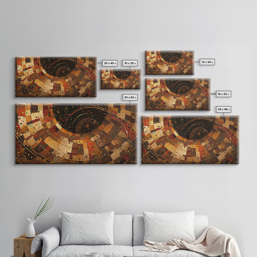 Earth Tone African Textile Spiral Canvas Print, Abstract Ankara Pattern Wall Decor, Boho Cultural Modern Living Room Art Gift