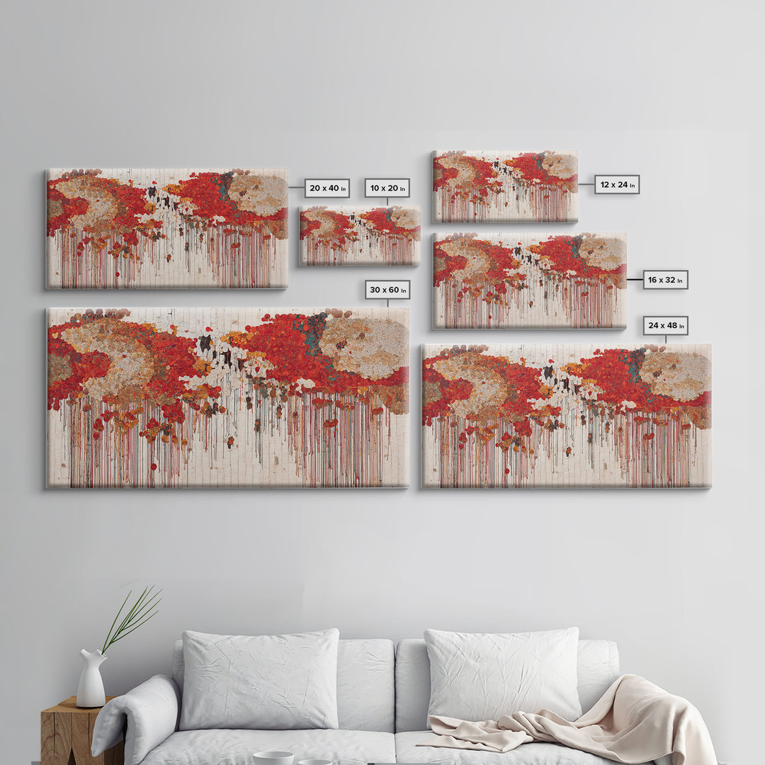 Red Gold Dripping World Map Wall Art, African Inspired Abstract Painting Print, Bold Global Decor For Living Room Canvas
