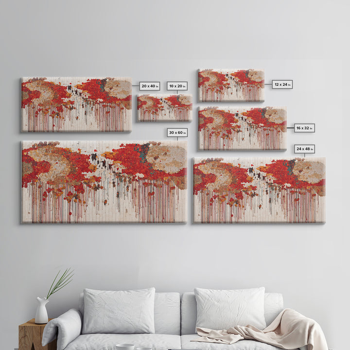 Red Gold Dripping World Map Wall Art, African Inspired Abstract Painting Print, Bold Global Decor For Living Room Canvas
