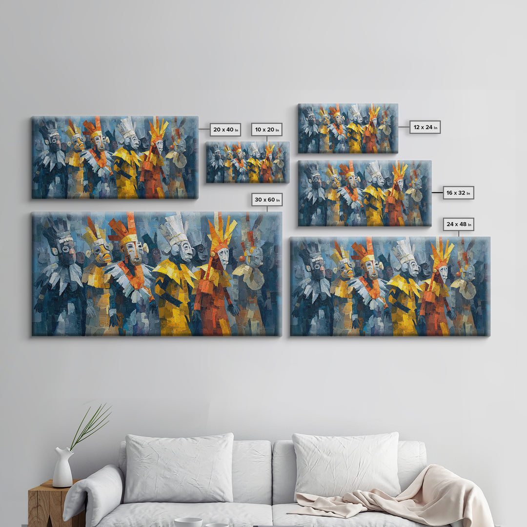 Cubist African Masked Warriors Canvas Print, Ceremonial Tribal Queen Wall Decor, Modern African Art For Bold Home Decor Gift