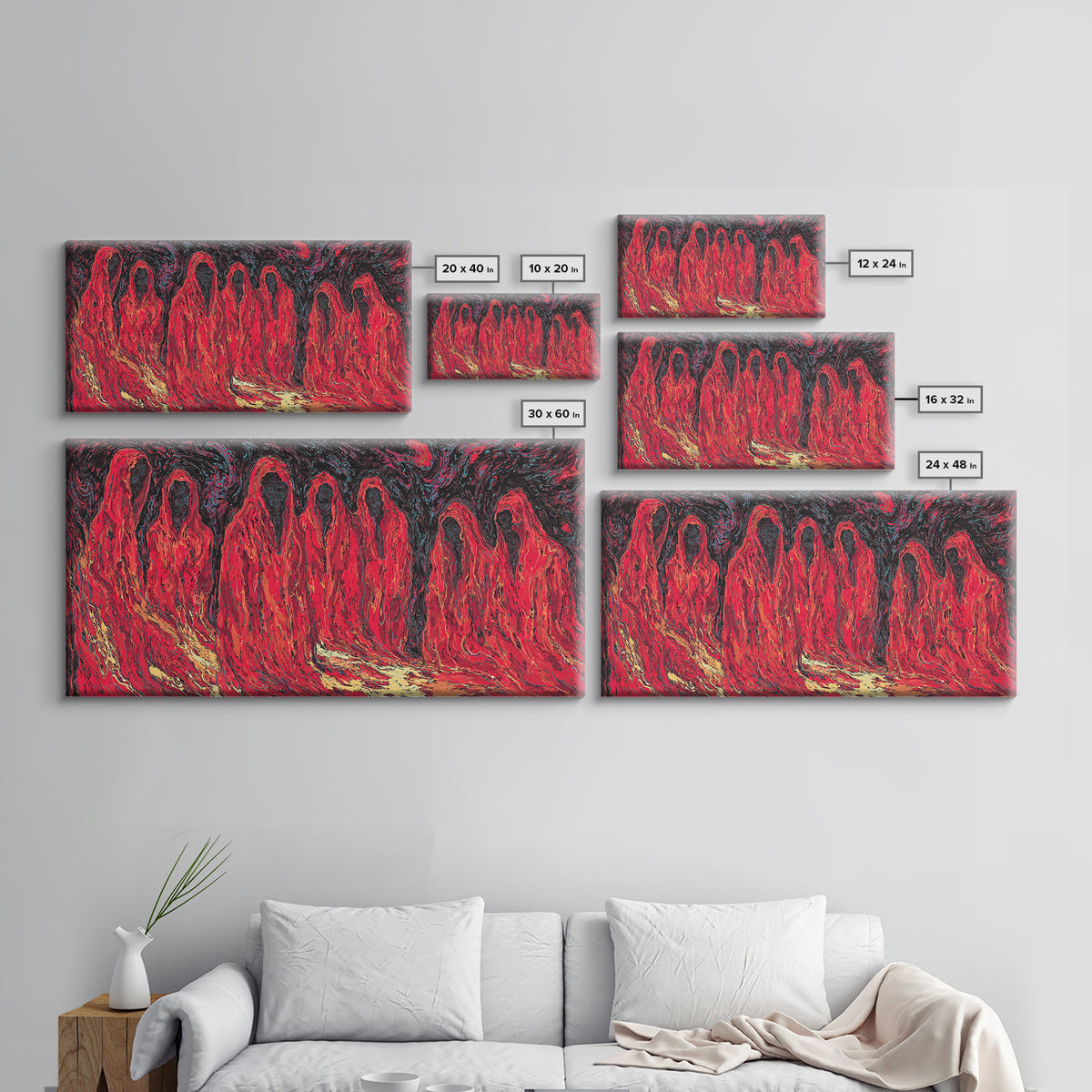 Red Spirit Procession Abstract Wall Art, African Inspired Figures, Mystical Cultural Painting, Bold Black And Red Decor Gift