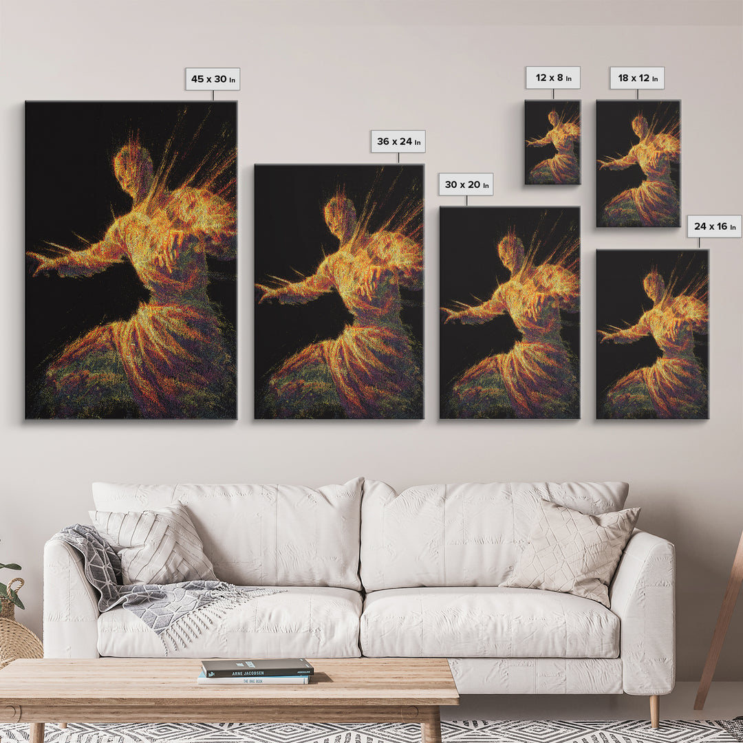 Fiery Abstract African Dancer Canvas Print, Afrocentric Wall Art, Black Culture Art, Spiritual Motion, Bold Home Decor Gift
