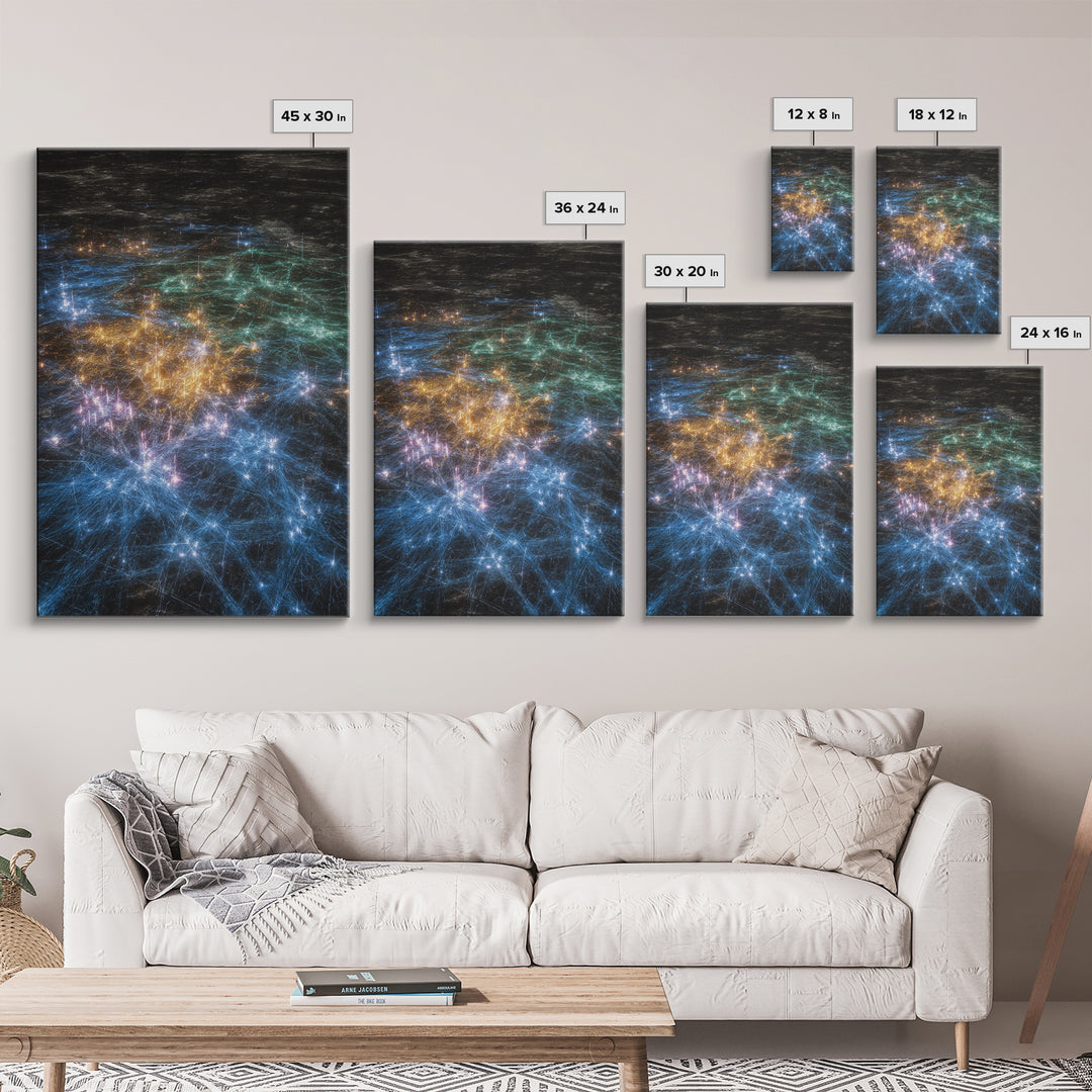 Glowing Data Constellation Abstract Wall Art, Modern Canvas Art, Digital Art, Blue Home Decor, Large Office Decor Gift For Him
