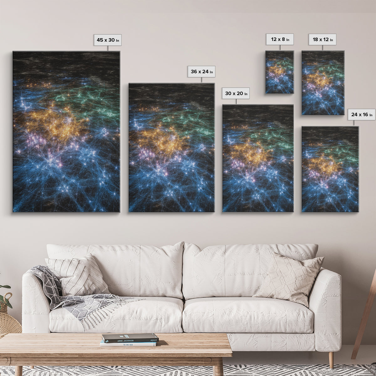 Glowing Data Constellation Abstract Wall Art, Modern Canvas Art, Digital Art, Blue Home Decor, Large Office Decor Gift For Him