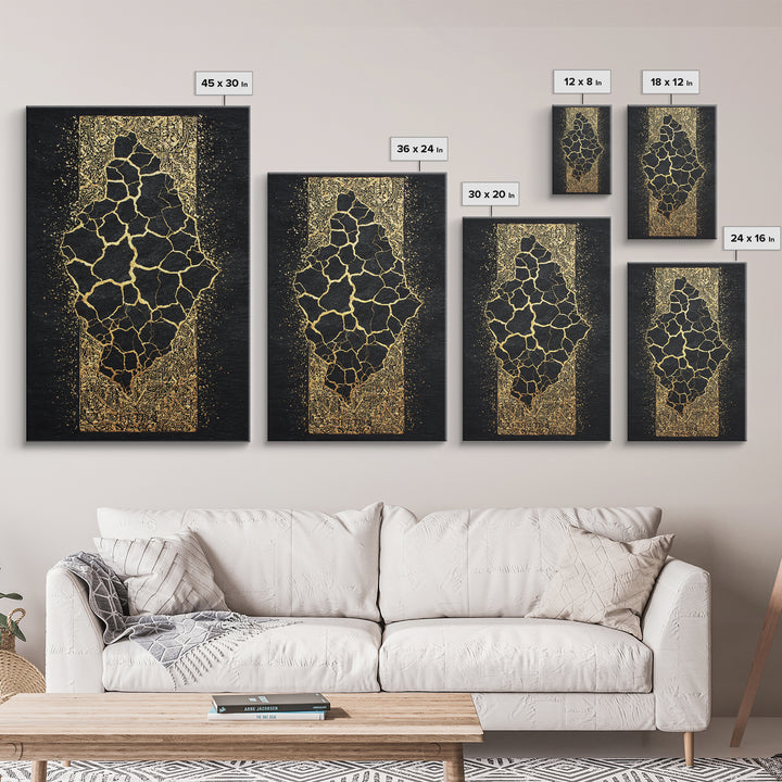 Cracked Gold African Map On Black Canvas Print, Abstract African Art, Black And Gold Art, Cultural Wall Decor Gift For Home