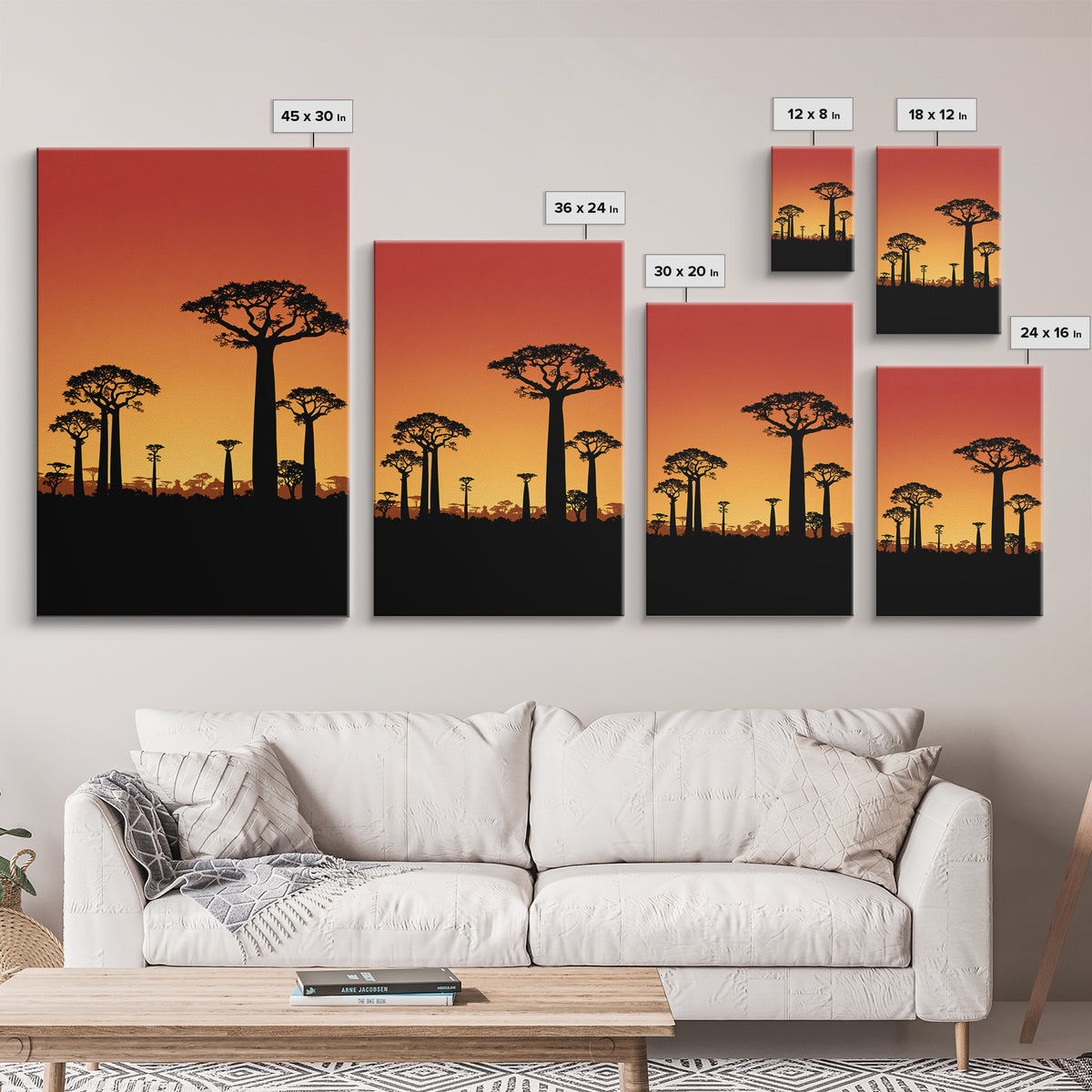 Sunset Baobab Grove Canvas Print, African Safari Landscape, Orange Sky Wall Decor, Madagascar Nature Art, Boho Home Gift