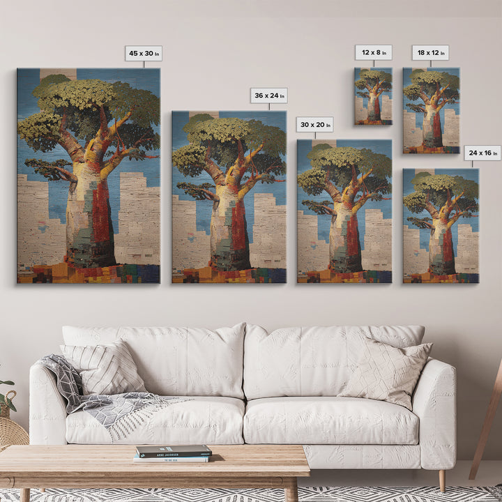 Textured Baobab Tree Mosaic Wall Art, African Landscape, Modern African Art Print, Earth Tone Living Room Decor Gift For Home