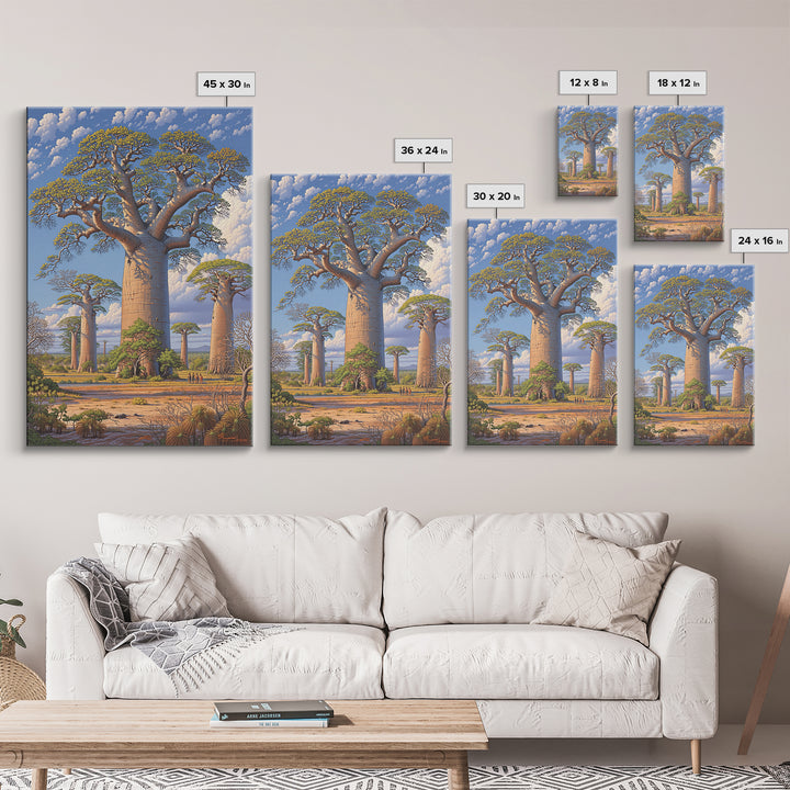 Giant Baobab Avenue Canvas Print, African Safari Art, Madagascar Wall Art, Nature Scene Art, Elegant Home Decor Gift For Living Room