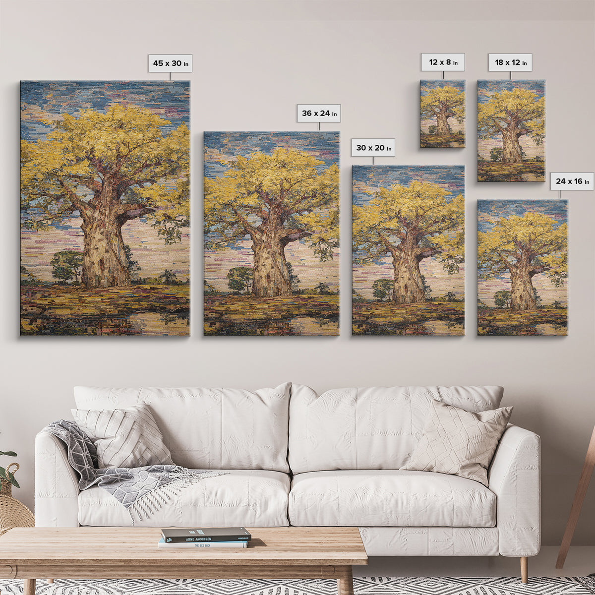 Golden Baobab Tree Canvas Print, Textured African Art Print, African Landscape, Earth Tone Wall Decor, Unique Home Decor Gift