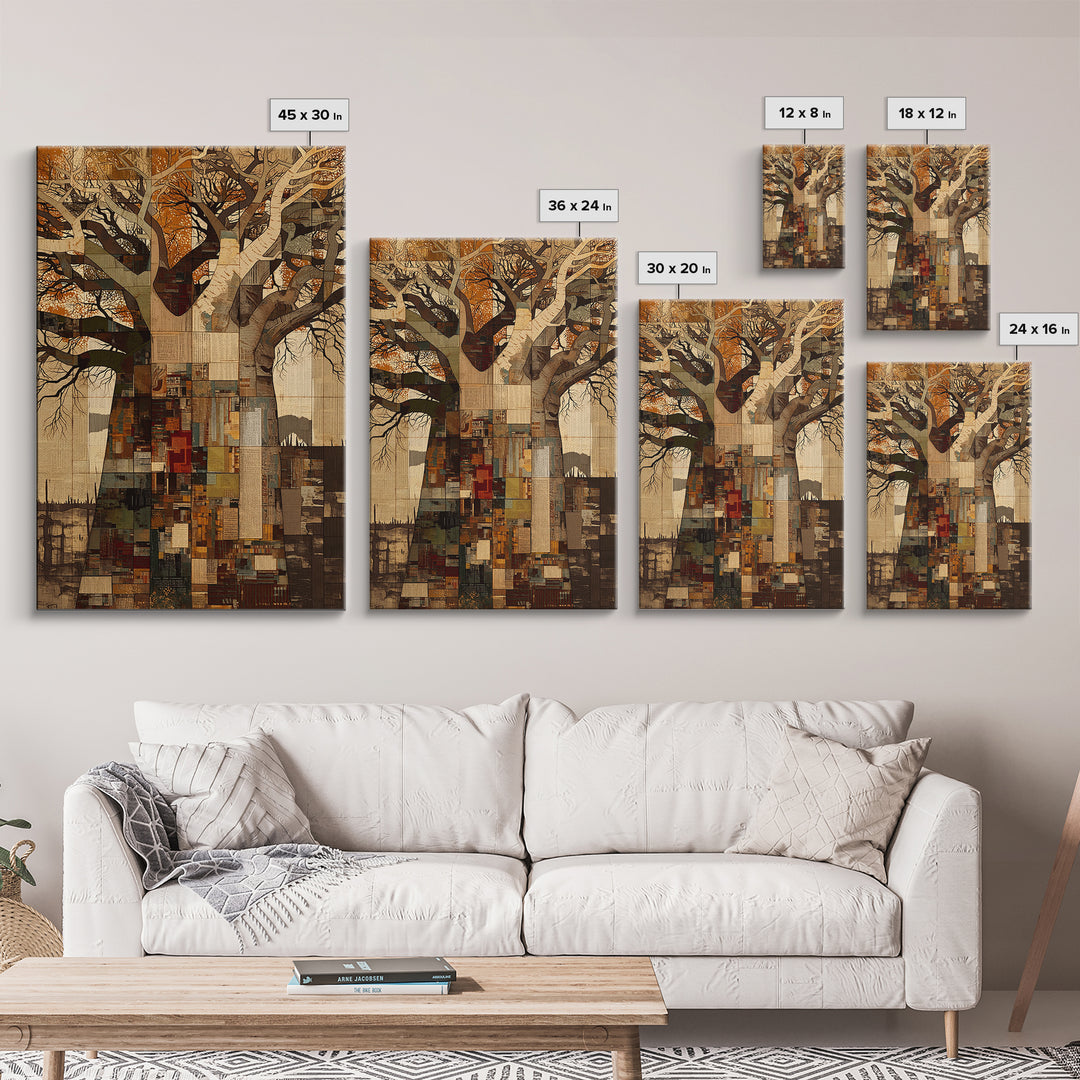 Patchwork Baobab City Tree Wall Art, Abstract African Art, Modern African Art, Urban Wall Art, Statement Home Decor Gift