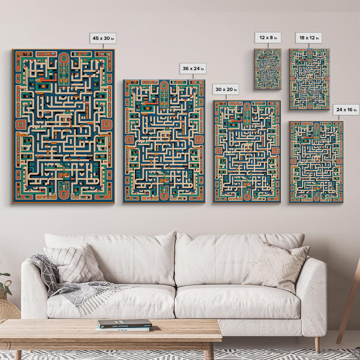Teal Orange Geometric Maze Glyph Wall Art, African Abstract Pattern, Tribal Art Print, Afrocentric Decor For Living Room