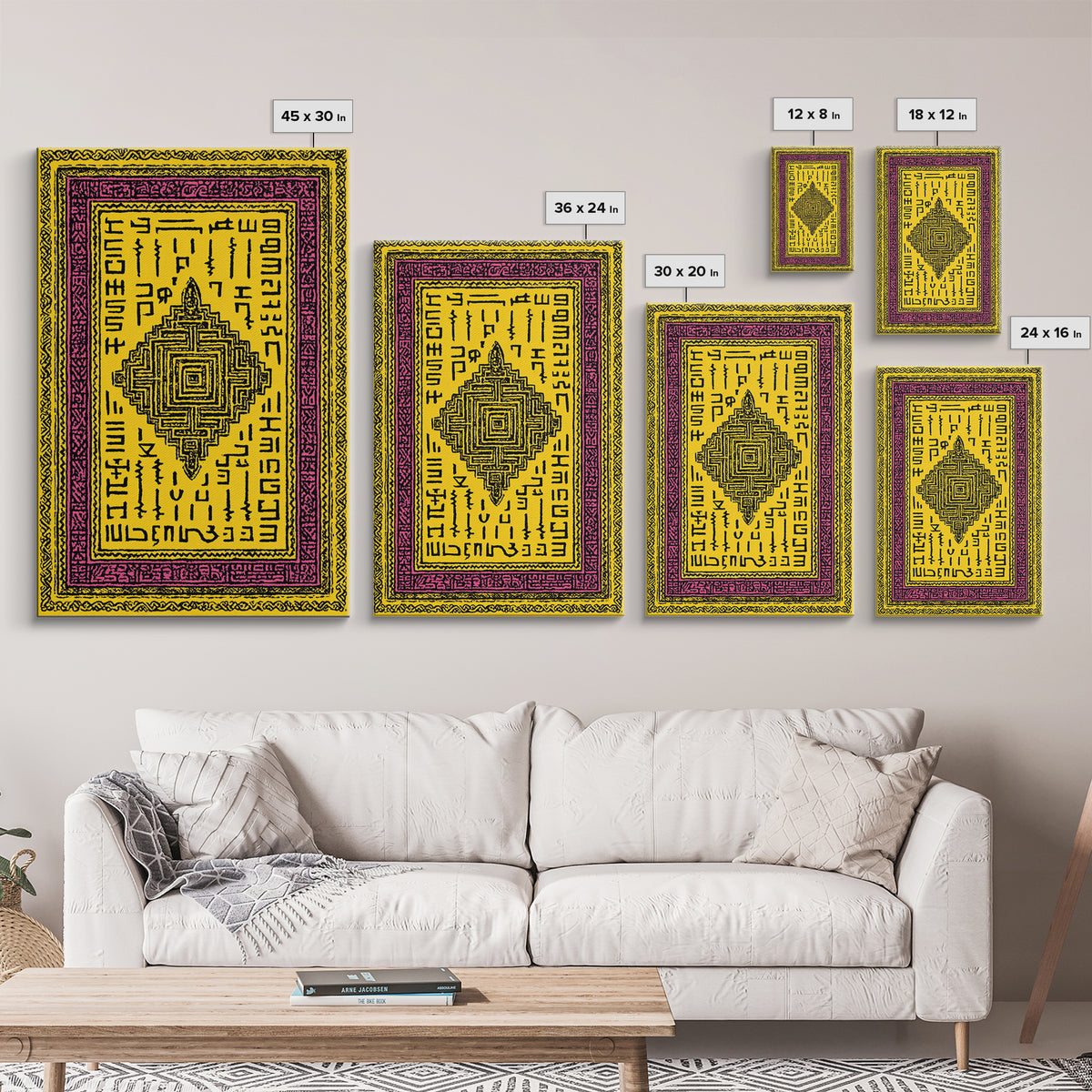 Yellow Magenta Tribal Textile Canvas Print, African Patterns Wall Art, Boho Ethnic Decor, Cultural Art Print For Home Decor Gift