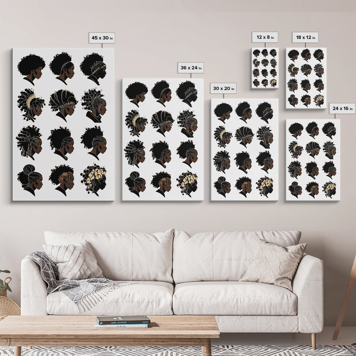 Black Women Hairstyle Portraits Wall Art, Afrocentric Illustration, African Woman Art Print For Salon Decor And Gift For Her