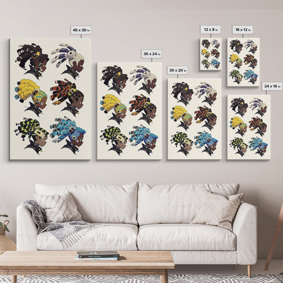 Afrofuturism Cyberpunk Women Canvas Print, Bold Black Girl Art, Futuristic Afrocentric Wall Art For Gaming Room Decor Gift
