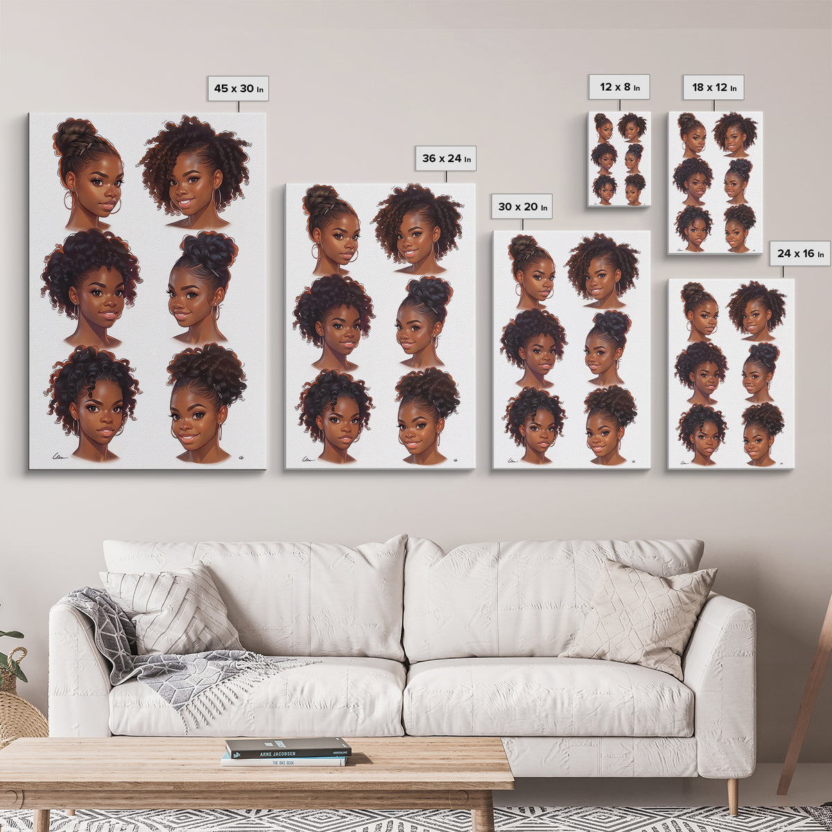 Six Black Women Hairstyle Portraits Wall Art, Afrocentric Beauty Print, Black Girl Magic Decor, Melanin Gift For Her, Home Decor