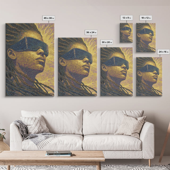 Futuristic Black Woman With Braids And Visor Canvas Print, Afrofuturism Portrait, Modern African Art, Bold Office Decor