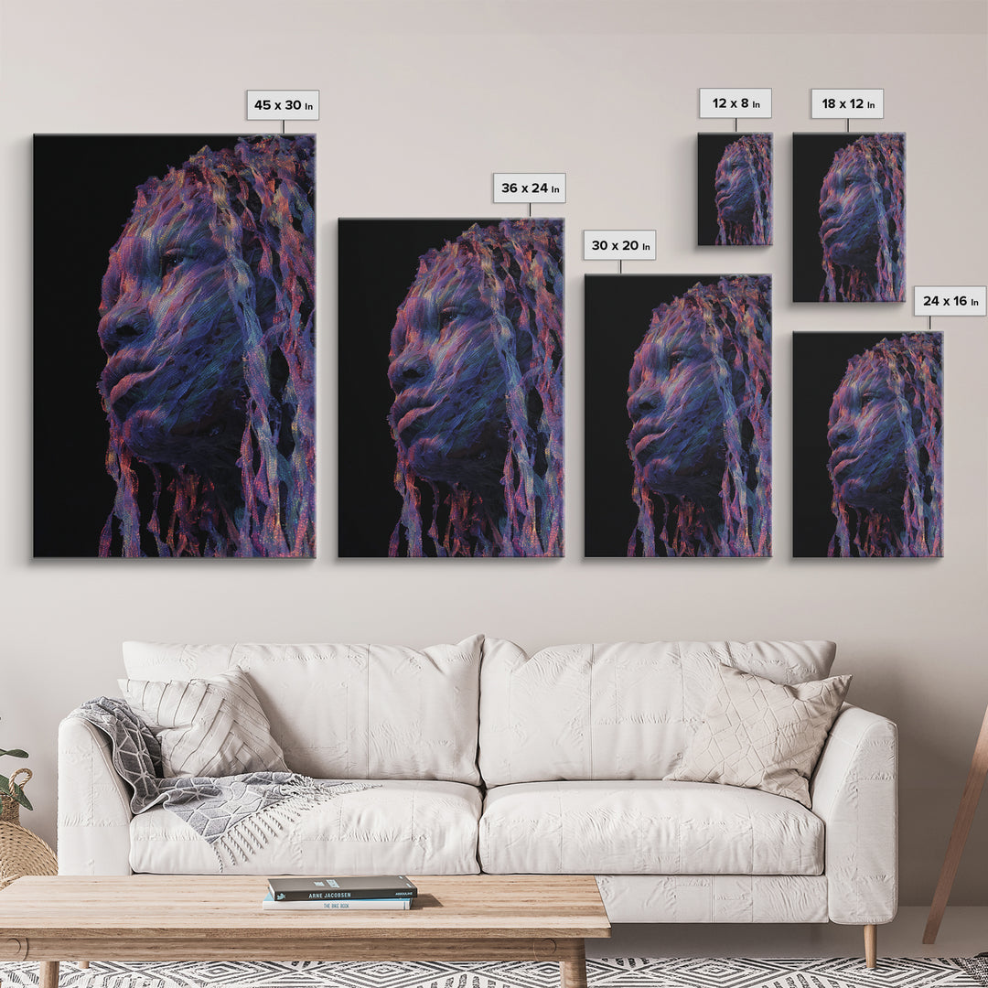 Iridescent African Woman Portrait Canvas Print, Afrofuturism Art, Mystical Black Beauty Decor, Contemporary Wall Art Gift