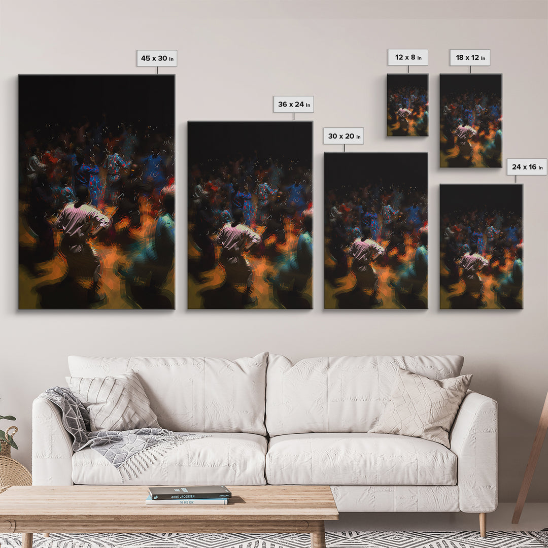 Dark African Dance Floor Celebration Wall Art, Expressive Night Festival Print, Vibrant Cultural Decor, Statement Art Gift