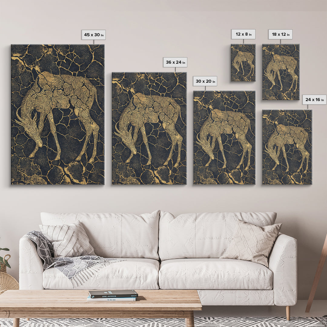 Ornate Gold Giraffe Canvas Print, African Animal Art, Black And Gold Art, Safari Decor, Luxury Living Room Wall Decor Gift